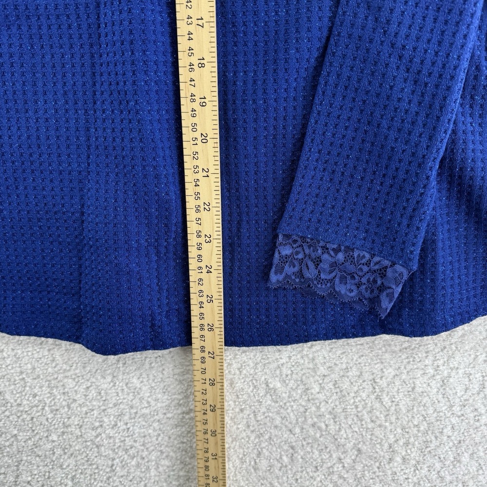LOGO by Lori Goldstein Metallic Waffle Knit Mock Neck Top Sweater Small Blue - Picture 12 of 13